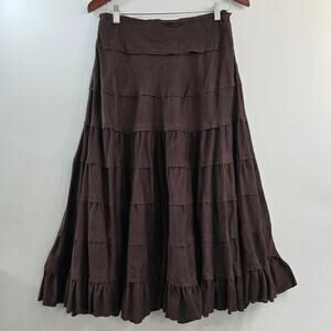 Women Corduroy Brown Tiered Maxi Skirt Cotton Boho Cottagecore Hippie fairycore